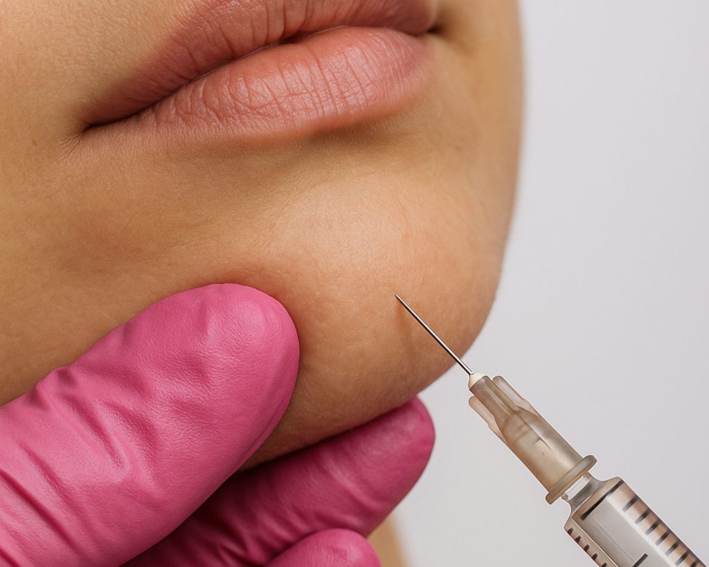 Receiving An Injection Under Her Chin Augmentation